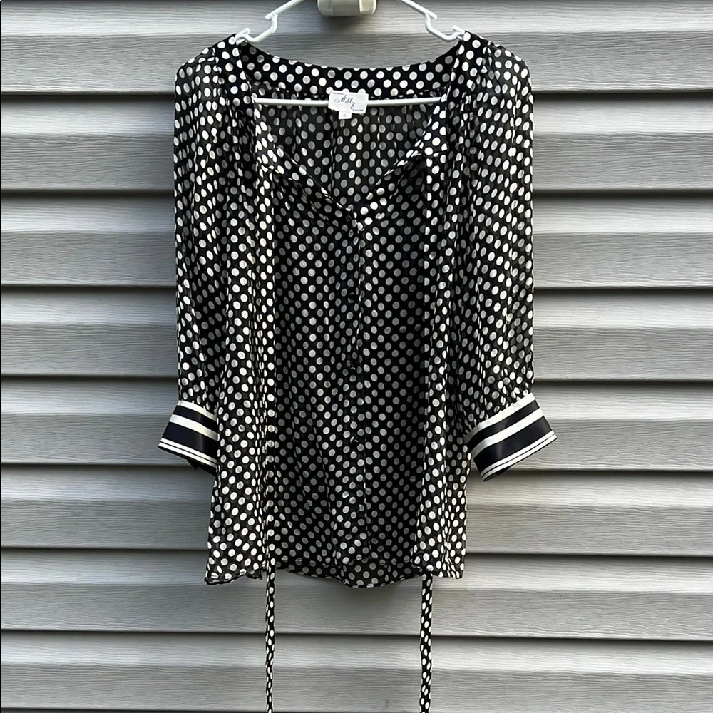 Milly | Black White Polka Dot Silk Blouse size 6